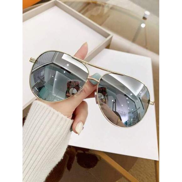 Metal Oval Frame Retro Double Bridge Aviator Glasses, Sui